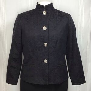 Field Manor Elegant Black Brocade Jacket with Rhinestone Buttons